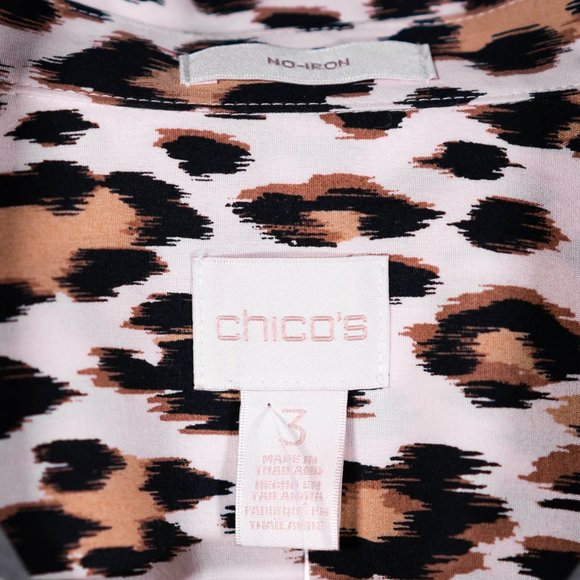 NWOT Chico's Women's Shirt Button Up Animal Cheetah Print No Iron Top 3 US XL/16 - Picture 3 of 8